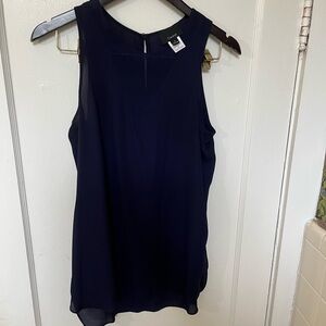 Lumiere Navy Blue Sleeveless Tank Top Blouse High Neck Chiffon Small EUC